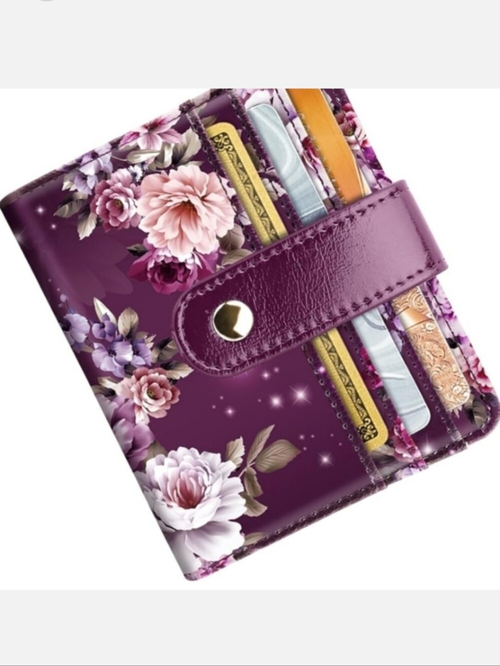 Floral Purple Snap Card Wallet - Women Accessories